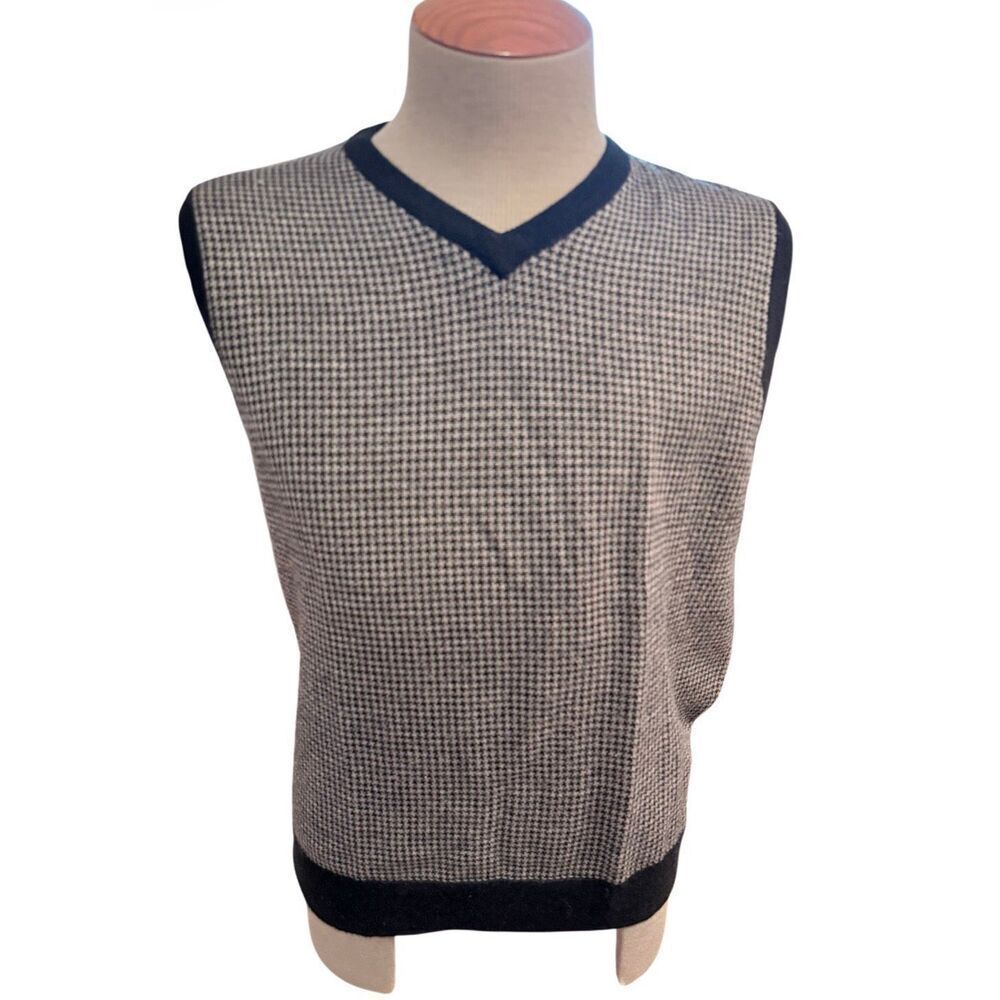 Sette Ponti Men’s Merino Wool  Pullover Vest Large V-Neck Houndstooth
